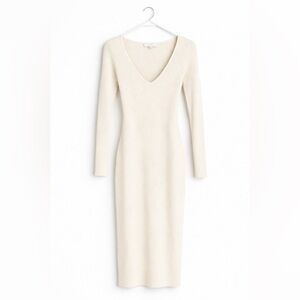 VINCE White Ribbed V Neck L/S Dress NWOT
